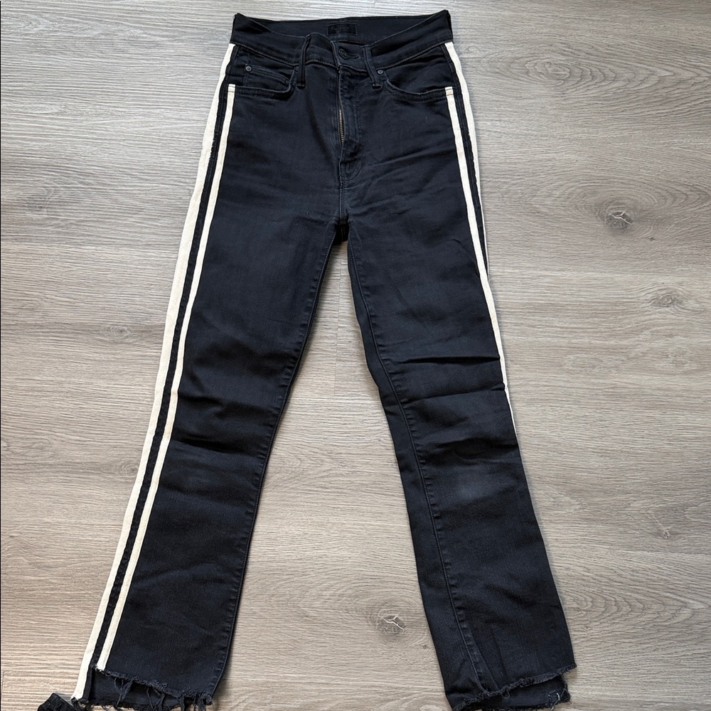 MOTHER Black Jeans with Cream Stripes